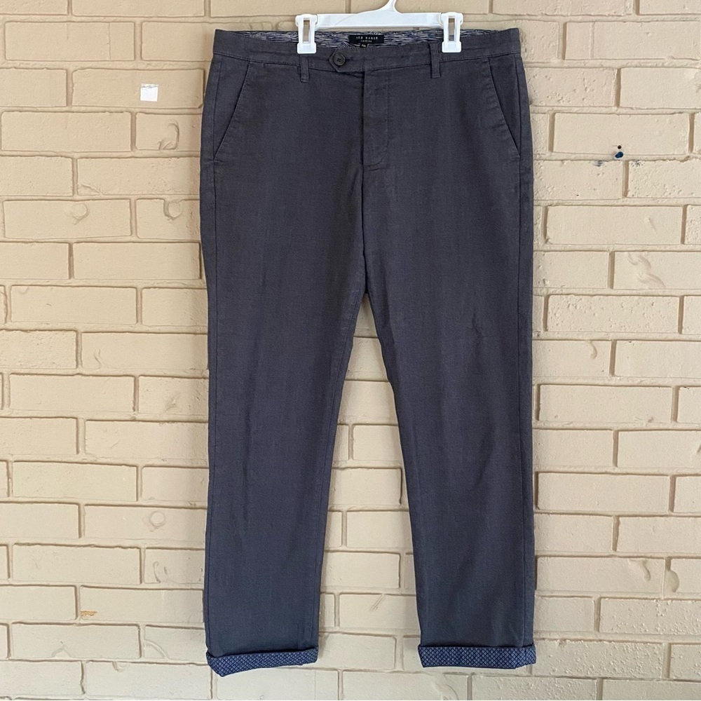 Ted Baker London Mens 34R Gray Khaki Cotton Blend Modern Pants